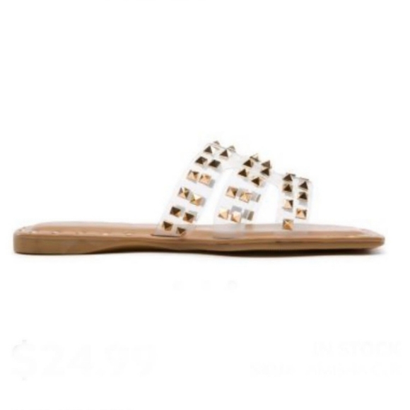 STUDDED FLAT SLIDES/SANDALS-NEW - Picture 2 of 4